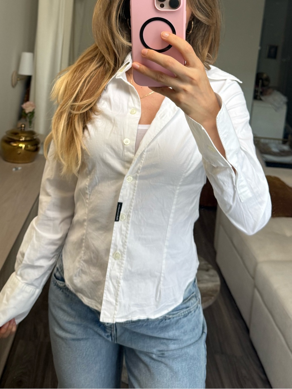 Vintage D&G Dolce & Gabbana White Cotton Fitted Button Down Shirt XS Y2K